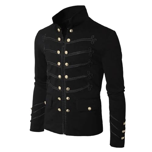 Rrongwn Herren Steampunk Mantel Hussar Napoleon Military Drumers Parade Jacket Renaissance Mittelalter Jacke Viktorianische Hof Uniform Gothic Frack Piraten Vampir Cosplay Halloween Kostüm von Rrongwn
