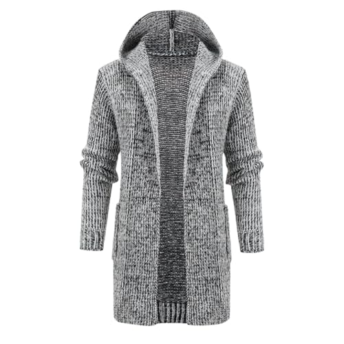 Rrongwn Herren Strickjacke Lang Mit Kapuze Cardigan Strickmantel Long Hooded Open Edge Cardigan Slim Fit Strickpulli Winter Warm Kapuzenpulli von Rrongwn
