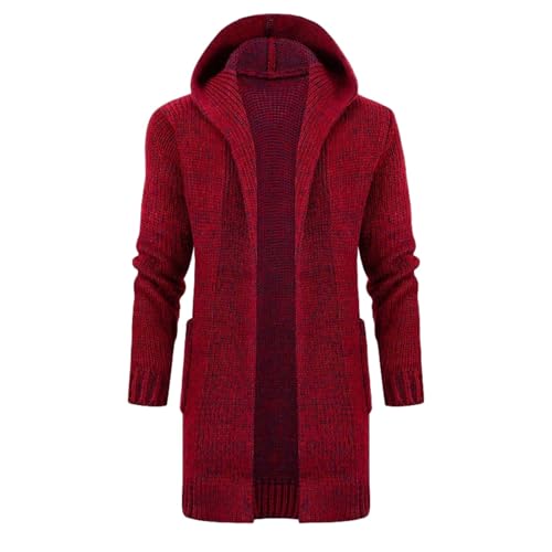 Rrongwn Herren Strickjacke Lang Mit Kapuze Cardigan Strickmantel Long Hooded Open Edge Cardigan Slim Fit Strickpulli Winter Warm Kapuzenpulli von Rrongwn