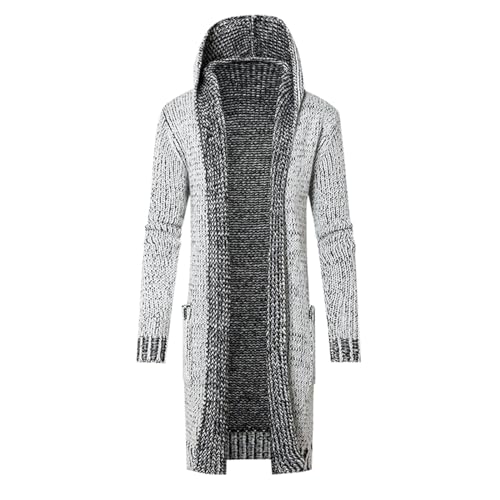 Rrongwn Herren Strickjacke Lang Mit Kapuze Cardigan Strickmantel Long Hooded Open Edge Cardigan Slim Fit Strickpulli Winter Warm Kapuzenpulli von Rrongwn