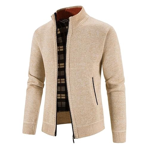Rrongwn Herren Strickjacke Mit Reissverschluss Dicker Pullover Ohne Kapuze Stehkragen Winter Warm Fleece-Gefüttert Wintermantel Cardigan Mit Reißverschluß Und Taschen Kariertes, Verdicktes Innenfutter von Rrongwn