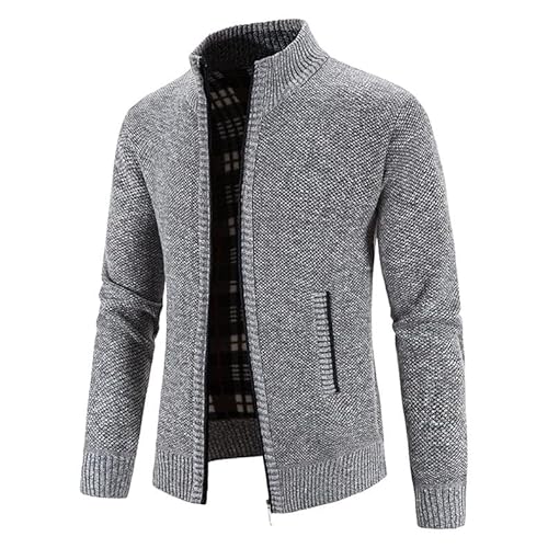 Rrongwn Herren Strickjacke Mit Reissverschluss Und Taschen Dicker Pullover Ohne Kapuze Stehkragen Winter Warm Fleece-Gefüttert Wintermantel Cardigan Street Style Winterjacke von Rrongwn
