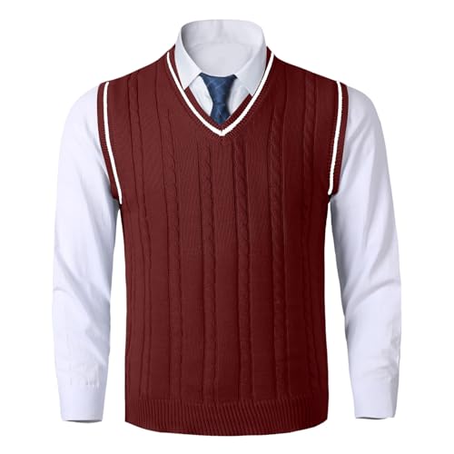 Rrongwn Herren West Ärmellose Pullunder Lässige Feinstrick Pulloverwestee Baumwoll Strickweste Ärmellose Klassische Pullover V-Ausschnitt Wollweste Einfarbig Stricken West Strick Tanktops von Rrongwn