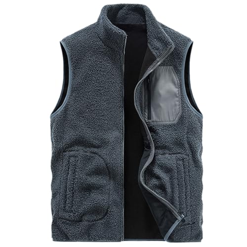 Rrongwn Herren Weste Mit Teddyfell Winddicht Arbeitsweste Dünne Freizeitweste Winddichte Sportweste Outdoorwesten Mit Taschen Slim Fit Winterweste Gefüttert Winter Warme Weste von Rrongwn