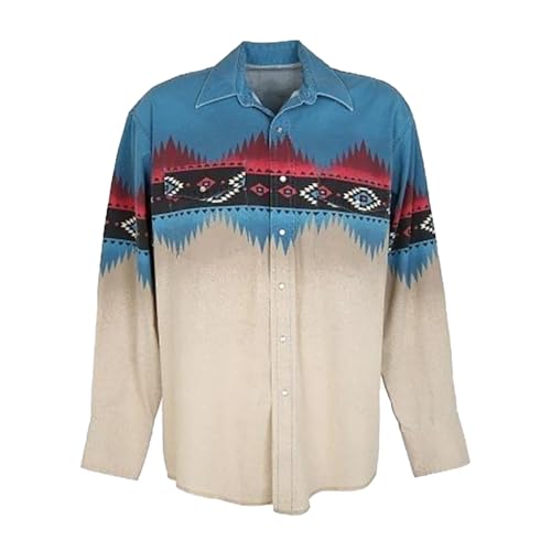 Rrongwn Herren Western Cowboy Hemd Cowboy Kostüm Langarm Regular Fit Freizeithemd Baumwolle Langarmhemd Übergröße Freizeit Hemd Azteken Druck Businesshemd Casual Urlaub Top von Rrongwn