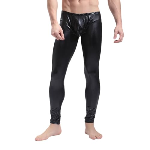 Rrongwn Herren Wetlook Leggings Lack Leder Schwarz Tights Hosen Mit Penis-Loch Männer Ouvert-Panty Lackhose Strumpfhosen Unterwäsche Wetlook Lederhose Patent Pants Party Clubwear Valentinstag Kleidung von Rrongwn