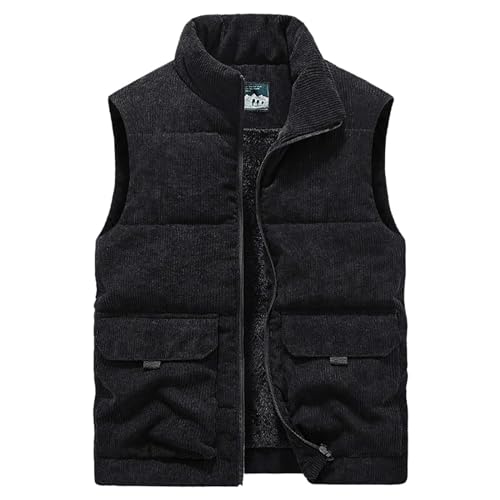 Rrongwn Herren Winter Cordweste Einfarbig Winterweste Gefüttert Warme Outdoor Weste Outdoor Dicke Freizeitweste Mit Reißverschluss Winddichte Sportweste Ärmellose Outdoorjacke von Rrongwn