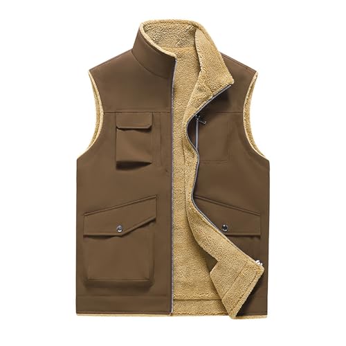 Rrongwn Herren Winter Westen Ärmellose Winterweste Dicke Cardigan Outdoor Freizeit Fleeceweste Thermo Stehkragen Anglerweste Mit Multi Taschen Outdoor Weste Jacke Full Zipp Thermo Softshellweste von Rrongwn