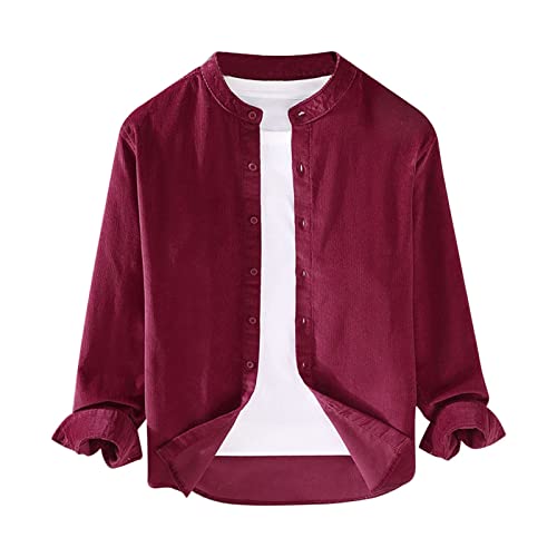 Rrongwn Herrenhemd Kord Cord Sommer Freizeithemd Slim Fit Rundhals-Shirt Leichtes Business Hemd Atmungsaktive Langarmhemd Casual Sonnenschutzjacke Fitness Unterhemd von Rrongwn