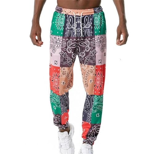 Rrongwn Hosen Herren Baggy Breite Sweatpants Bequem Jogginghose Workout Running Sweatpants Männer Afrikanischen Dashiki Traditionellen Stil Casual Hose Sommer Hawaii Urlaub Ankara Strand Blumenhose von Rrongwn