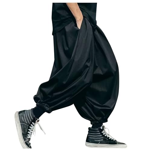 Rrongwn Japanische Ninja Hose Herren Harajuku Sporthose Baggy Yogahose Aladinhose Hip Hop Baggy Pumphose Kimono Pants Pluderhose Yoga Goa Sarouel Baggy Aladin Freizeithose Herren von Rrongwn