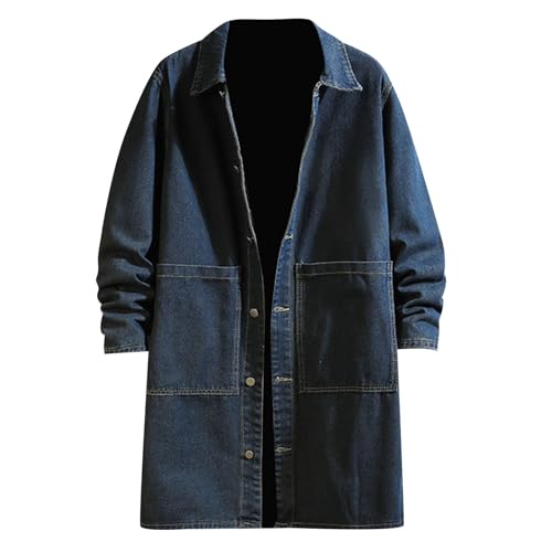 Rrongwn Jeansjacke Herren Lang Oversize Trenchcoat Lang Winter Revers Jeans Mantel Parka Jacke Mit Tasten Elegant Denim Winter Jeansmantel Baumwolle Übergangsjacke von Rrongwn