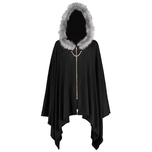 Rrongwn Kunstpelz Poncho Umhang Damen Strick Cape Stola Mit Kunstfell Kragen Herbst Winter Lose Pullover Warm Cape Cardigan Hochzeit Abendkleid Braut Frauen Brautschal Brautstola Warm Umhang von Rrongwn