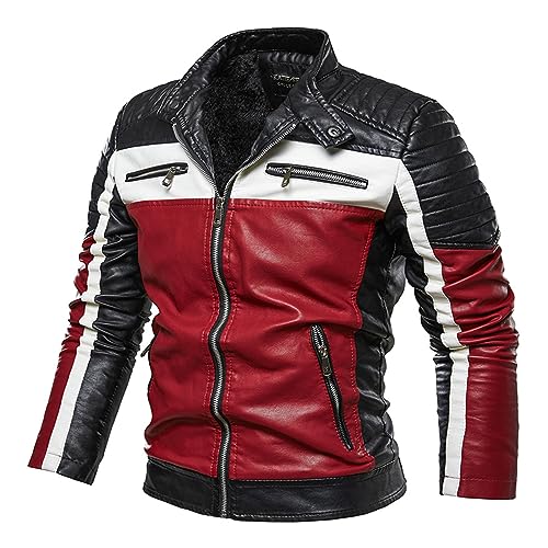 Rrongwn Leder Motorradjacke Herren Langarm Elegante Bikerjacke Punk Freizeitjacke Slim Fit Biker Bomberjacke Retro Chopper Rockerjacke Slim Fit Biker Bomberjacke von Rrongwn