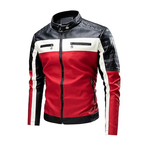 Rrongwn Lederjacke Herren Casual Motorradjacke Gefüttert Bikerjacke Slim Fit Übergangsjacke Leichter Windbreake Jacket Original Biker Rüstung Punk Freizeitjacke Biker Bomberjacke von Rrongwn