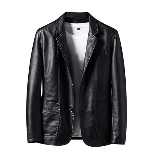 Rrongwn Lederjacke Herren Vintage Winter Revers Echtleder Leather Jacket Men Leder Leicht Reißverschluss Komfortabel Kunstleder Steppjacke Schwarz Kunstleder-Jacke Warm Bomberjacke von Rrongwn