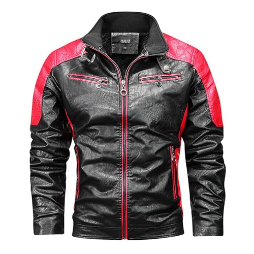 Rrongwn Lederjacke Motorrad Herren Rock Creek Herren Lederjacke Biker Jacke Frühling Und Herbst Flut Männer Arbeitskleidung Lose Lässig Verdickt Langärmelige Lederjacke von Rrongwn