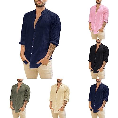 Rrongwn Leinenhemd Herren Hemd Langarm Baumwolle Leinen Hemden Button-Down Freizeithemden Casual Regular Fit Sommerhemd Umlegekragen Hemd Business Sommer Shirt von Rrongwn