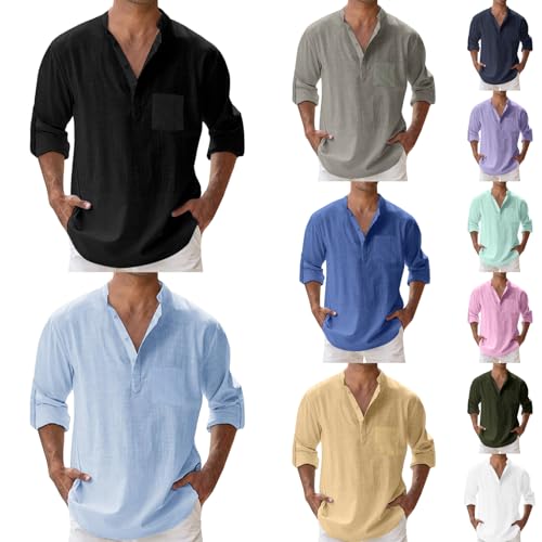 Rrongwn Leinenhemd Herren Langarm Sommer Hemden, Freizeithemd Stehkragenhemd Slim Fit Leichtes Sommerhemd mit Tasche Leinen Shirt Henley Shirt mit Knopfleiste Musselin Hemd für Urlaub Strand Rrongwn Leinenhemd Herren Langarm Sommer Hemden, Freizeithemd Stehkragenhemd Slim Fit Leichtes Sommerhemd mit Tasche Leinen Shirt Henley Shirt mit Knopfleiste Musselin Hemd für Urlaub Strand von Rrongwn