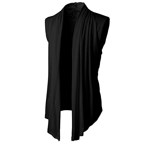 Rrongwn Men's Ruffle Shawl Collar Cardigan Sleeveless Lightweight Vest Drape Cape Muslimischen Schal Gerüschte Strickjacke Schalkragen Ärmellos Vorne Offen Leichte Lange Sportlich Jacken von Rrongwn