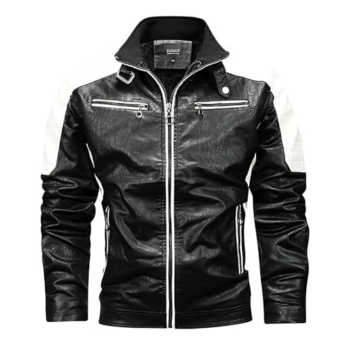 Rrongwn Motorrad Lederjacke Herren Winddicht Mit Protektoren Protektoren Jacke Roller Biker Touren Retro Chopper Rockerjacke Mit Original Biker Rüstung Punk Freizeitjacke von Rrongwn