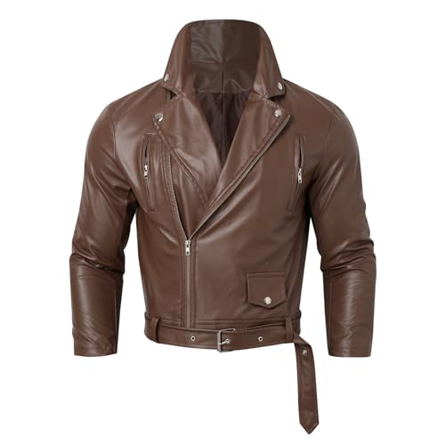 Rrongwn Motorrad Lederjacke Retro Chopper Rockerjacke Touring Motorradjacke Mit Original Biker Rüstung Leder Mit Rautensteppung - Motorrad Mit Original Biker Rüstung von Rrongwn