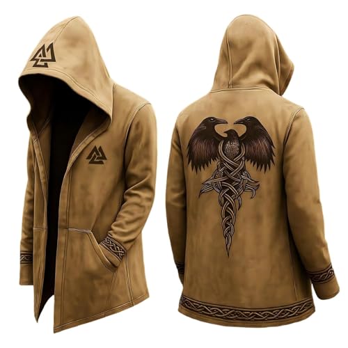 Rrongwn Nordischer Mythos Für Männer Mittellang Sweatjacke Mit Kapuze 3D Gedruckt Cooler Mantel Biker Jacke Frühling von Rrongwn