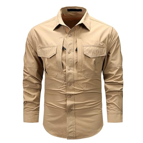 Rrongwn Outdoor Hemd Herren Langarm Safari Hemd Funktionshemd Atmungsaktiv Button Down Hemd Freizeithemd Für Wandern Angeln Trekking Sportshemd Frühling Sommer Herbst Mit Taschen von Rrongwn