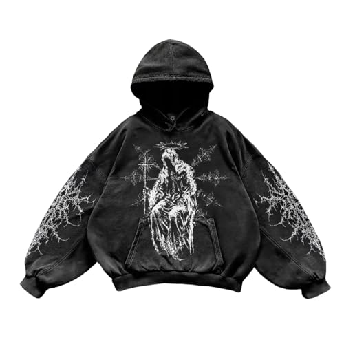 Rrongwn Oversize Hoodie Herren Totenkopf Print Kapuzenpullover Atmungsaktive Pullover Baumwolle Sweatshirt Passform Bequem Top Passform Sportshirt von Rrongwn