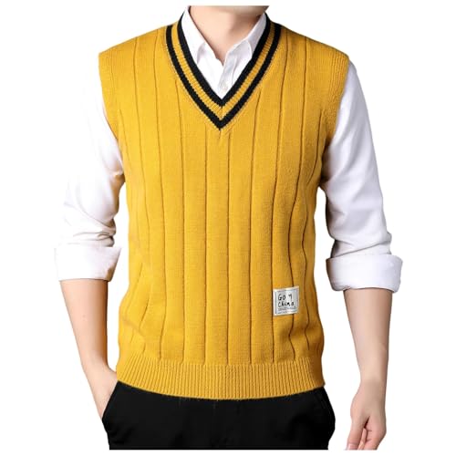 Rrongwn Pullunder Herren V-Ausschnitt Strickweste Ärmellose Winter Pulloverweste Slim Fit Einfarbig Gentleman Weste Dick Wollweste Business Golfweste Feinstrick Weste von Rrongwn