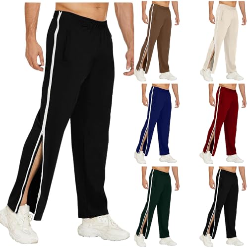 Rrongwn Reha Hose Herren Seitlich Zu öffnen Sporthose Reissverschluss Am Bein Trainingshose Elastischer Bund Sweatshose mit Taschen Freizeithose Split Hose Jogger Trekkinghose von Rrongwn
