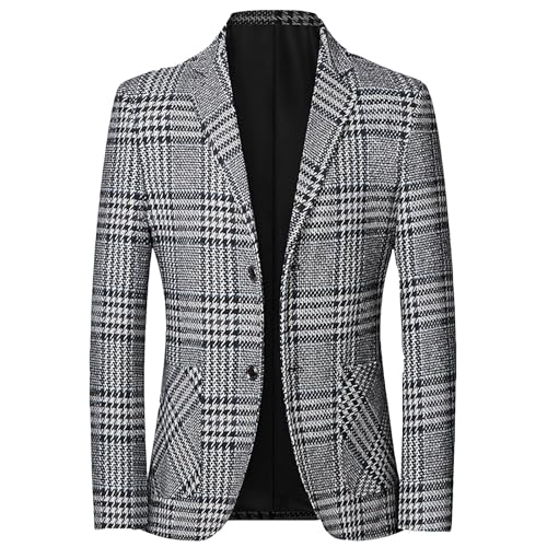 Rrongwn Sakko Herren Sportlich Kariert Freizeit Blazer Elegant Anzugjacken Ein Knopf Smoking Vintage Sakko Business Hochzeit Party Jacke Warme Herrensakko Bequem Warme Herbstjacke von Rrongwn