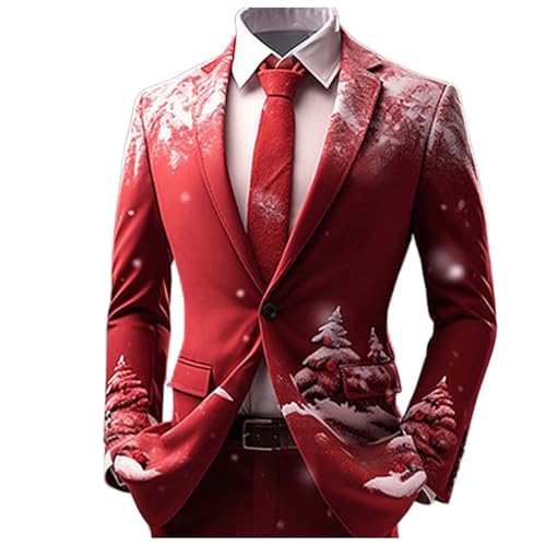 Rrongwn Sakko Herren Weihnachten Weihnachtsblazer Weihnachten Santa Lustig Anzug Performance Party Blazer Party Revers Sakko Lustig Druck Weihnachts Anzug Jacke Modern Winterjacke von Rrongwn