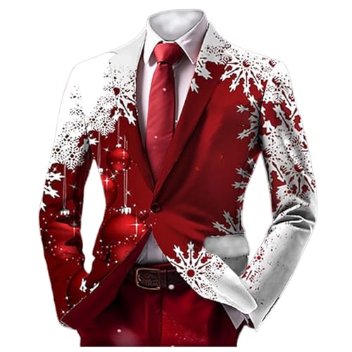Rrongwn Sakko Herren Weihnachten Weihnachtsblazer Weihnachten Santa Lustig Anzug Performance Party Blazer Party Revers Sakko Lustig Druck Weihnachts Anzug Jacke Modern Winterjacke von Rrongwn