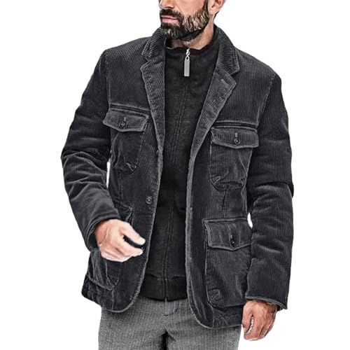 Rrongwn Sakkos Für Herren Langarm Cord Jacke Regular Fit Winterjacken Mit Reißverschlüsse Männer Modern Freizeit Jackett Herbst Frühling Bomber Jack Wintermantel Übergangsjacke von Rrongwn