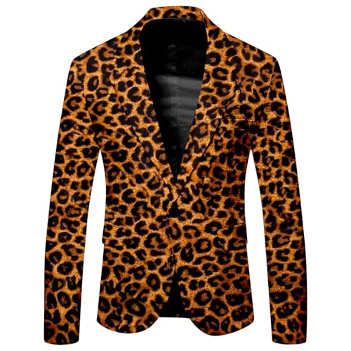 Rrongwn Sakkos Für Herren Leopardenmuster Blazer Leopard Sakko Regular Fit Anzugjacke Modern Smoking Slim Fit Hochzeit Mantel Business Hochzeit Party Jacke Freizeit Herrenjacke von Rrongwn