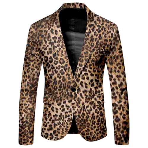 Rrongwn Sakkos Für Herren Leopardenmuster Blazer Leopard Sakko Regular Fit Anzugjacke Modern Smoking Slim Fit Hochzeit Mantel Business Hochzeit Party Jacke Freizeit Herrenjacke von Rrongwn
