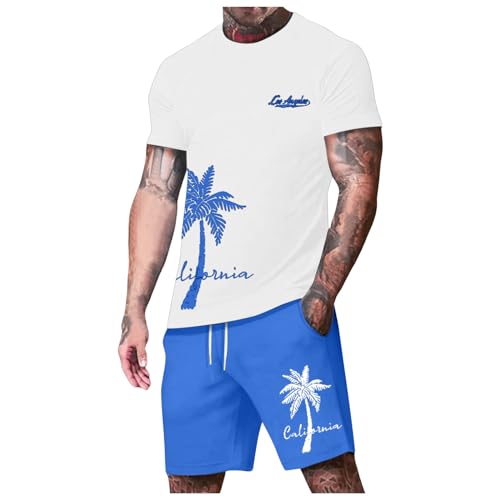 Rrongwn Sommer Outfit Herren 2 Teiler Trainingsanzug Mit Aufdruck Palme Zweiteiler Hawaii Kurzarm Jogginganzug Sportanzug Kurze Hosen + T Shirt Set Mode Outdoorwear von Rrongwn