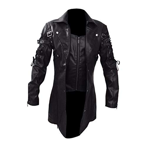 Rrongwn Steampunk Lederjacke Herren Biker Jacke Lange Jacket Vintage Ledermantel Punk Motorrad Männer Mantel Trenchcoats Funktionsjacke Casual Freizeitjacke Heavy Metal Style Fahrradjacke von Rrongwn