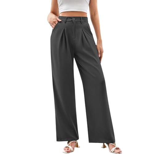 Rrongwn Stoffhose Damen Elegant Locker Palazzo Hose High Waist Sommerhosen Bequeme Weites Bein Anzughose Locker Marlenehose Leichte Stretch Freizeithose mit Taschen von Rrongwn