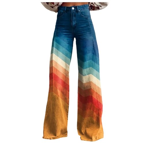 Rrongwn Stretch Jeans Damen Weitem Bein Boyfriend Denim Hose High Waist Baggy Freizeithose Tretch Skinny Jeanshose Boyfriend Jeans 3D Druck Teenager Mädchen Streetwear von Rrongwn