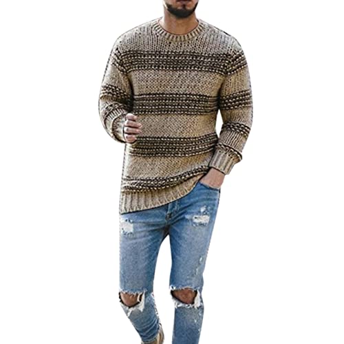 Rrongwn Strickpullover Herren Gestreift Sweater Herbst Winter Rundhals Pulli Warm Feinstrick Pullover Bequemer Und Stilvoller Sweatpullover Slim Fit Langarmshirt Feinstrick Winterpullover von Rrongwn