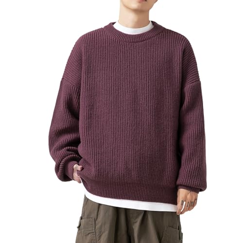 Rrongwn Strickpullover Herren Schwarz Feinstrick Pullover Mit Rundhalsausschnitt 2024 Winter Pullovers Sweater Regular Fit Casual Winterpullover Baumwolle Elastisch Sweatshirt Bequem Langarmshirt von Rrongwn