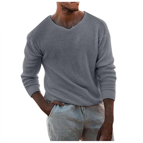 Rrongwn Strickpullover Herren Strickshirt Mit Rundhals Slim Fit Feinstrick Pullover Gestreift Sweater Langarm Sweatshirt Casual Winterpullover Warm Thermounterwäsche von Rrongwn