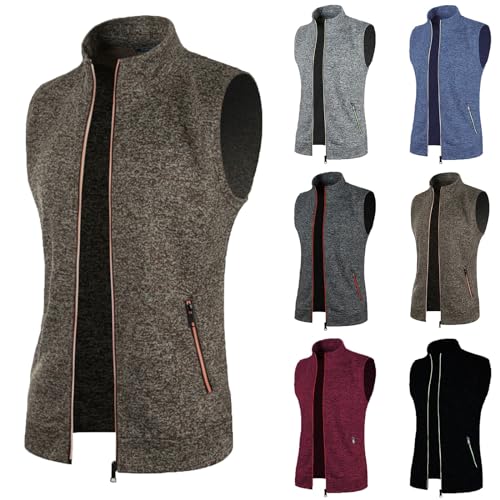 Rrongwn Strickweste Herren Einfarbig Wollweste Ärmellos Cardigan Business Golfweste Winter Warm Arbeitsweste Lässige Feinstrick Pulloverwestee Bodywarmer Fleece Weste Full Zipp Softshellweste von Rrongwn