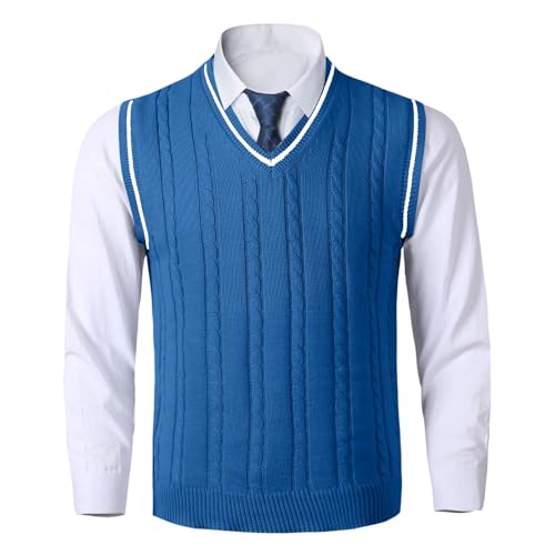 Rrongwn Strickweste Herren Wolle Arbeits Pullunder Herbst Winter Wollweste Ärmellose Winter Pulloverweste Zopfmuster Wollmischung Weste Slim Fit Jumper Pullover Strick Tanktops von Rrongwn
