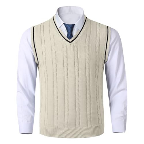 Rrongwn Strickweste Herren Wolle Arbeits Pullunder Herbst Winter Wollweste Ärmellose Winter Pulloverweste Zopfmuster Wollmischung Weste Slim Fit Jumper Pullover Strick Tanktops von Rrongwn