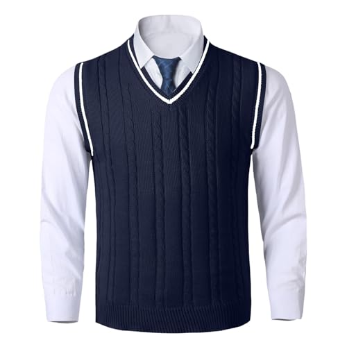 Rrongwn Strickweste Herren Wolle Arbeits Pullunder Herbst Winter Wollweste Ärmellose Winter Pulloverweste Zopfmuster Wollmischung Weste Slim Fit Jumper Pullover Strick Tanktops von Rrongwn