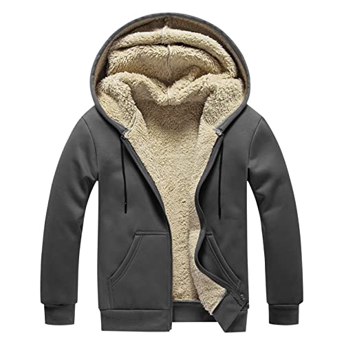 Rrongwn Sweatshirt Herren Gefüttert Hoodie Reißverschluss Sweatjacke Warm Fleece Winterjacke Teddyfutter Fleecejacke Mit Kapuze Full Zip Up Outdoorjacke Slim Fit Kapuzenpullover von Rrongwn