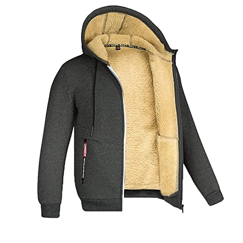 Rrongwn Sweatshirt Herren Gefüttert Hoodie Reißverschluss Sweatjacke Warm Fleece Winterjacke Teddyfutter Fleecejacke Mit Kapuze Full Zip Up Outdoorjacke Slim Fit Kapuzenpullover von Rrongwn